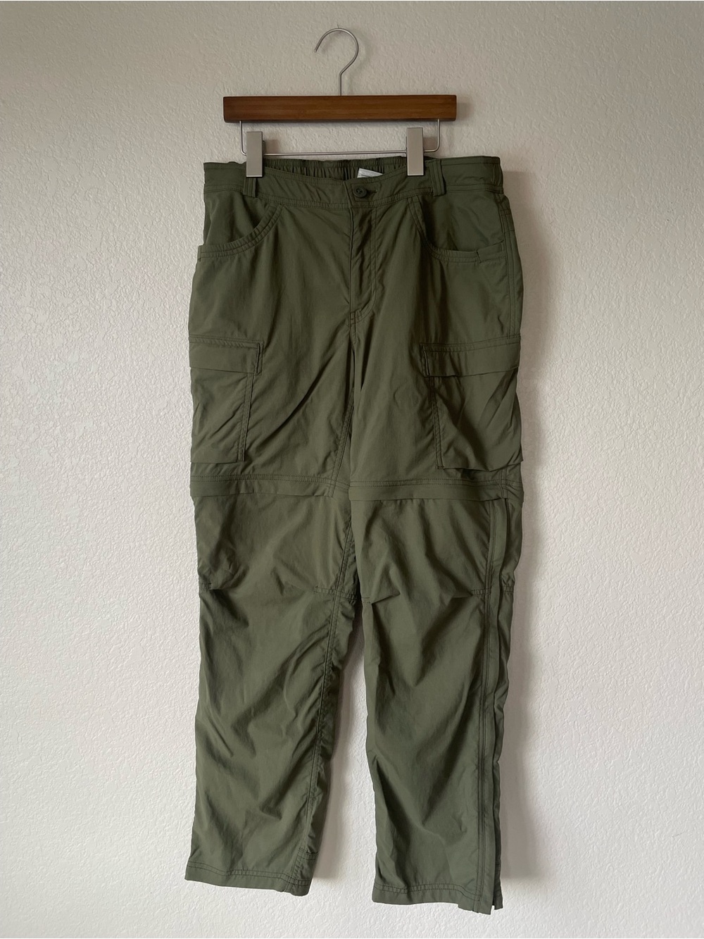 REI Convertible Hiking Pants Womens 12 Olive Cargo Zip-Off Shorts Nylon Spandex